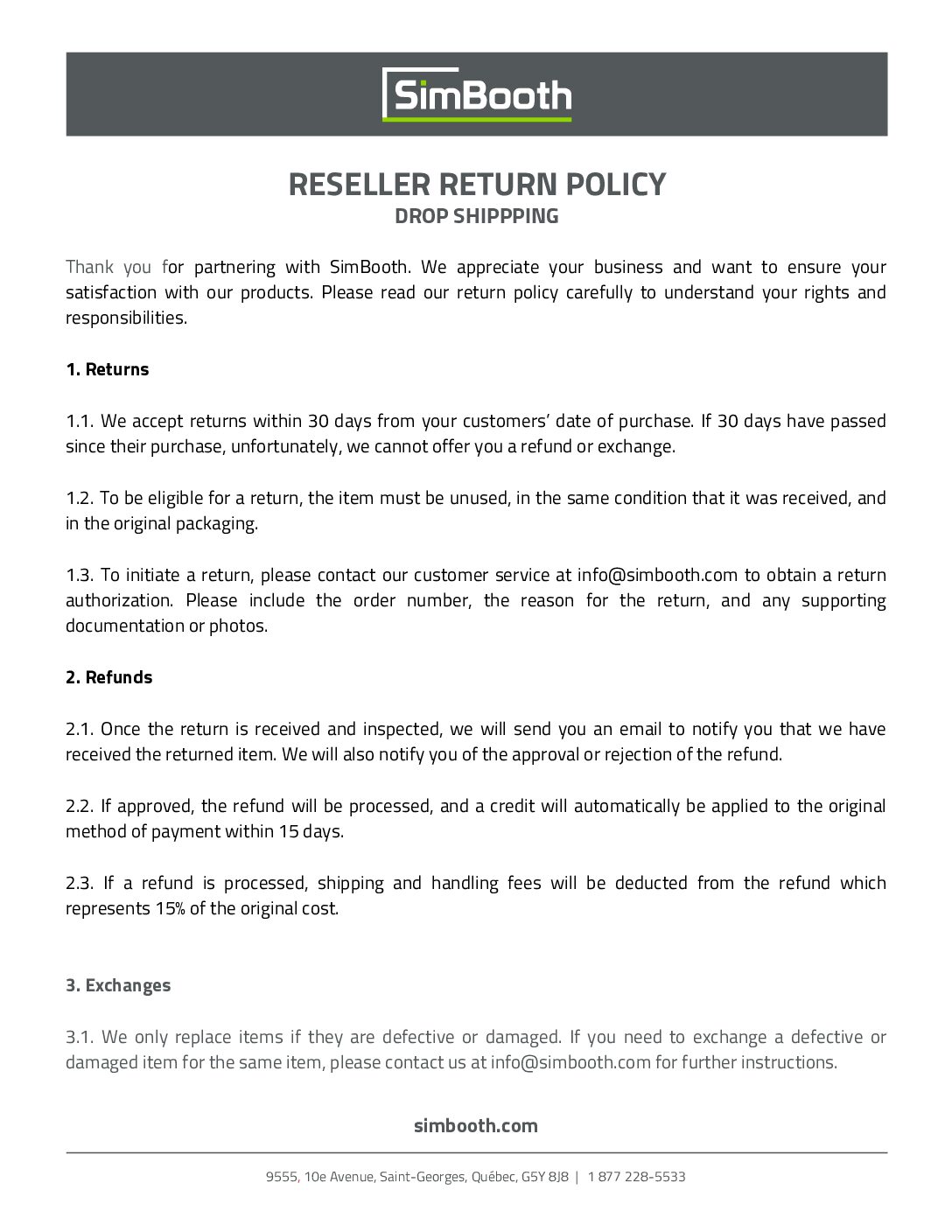 SimBooth Return Policy
